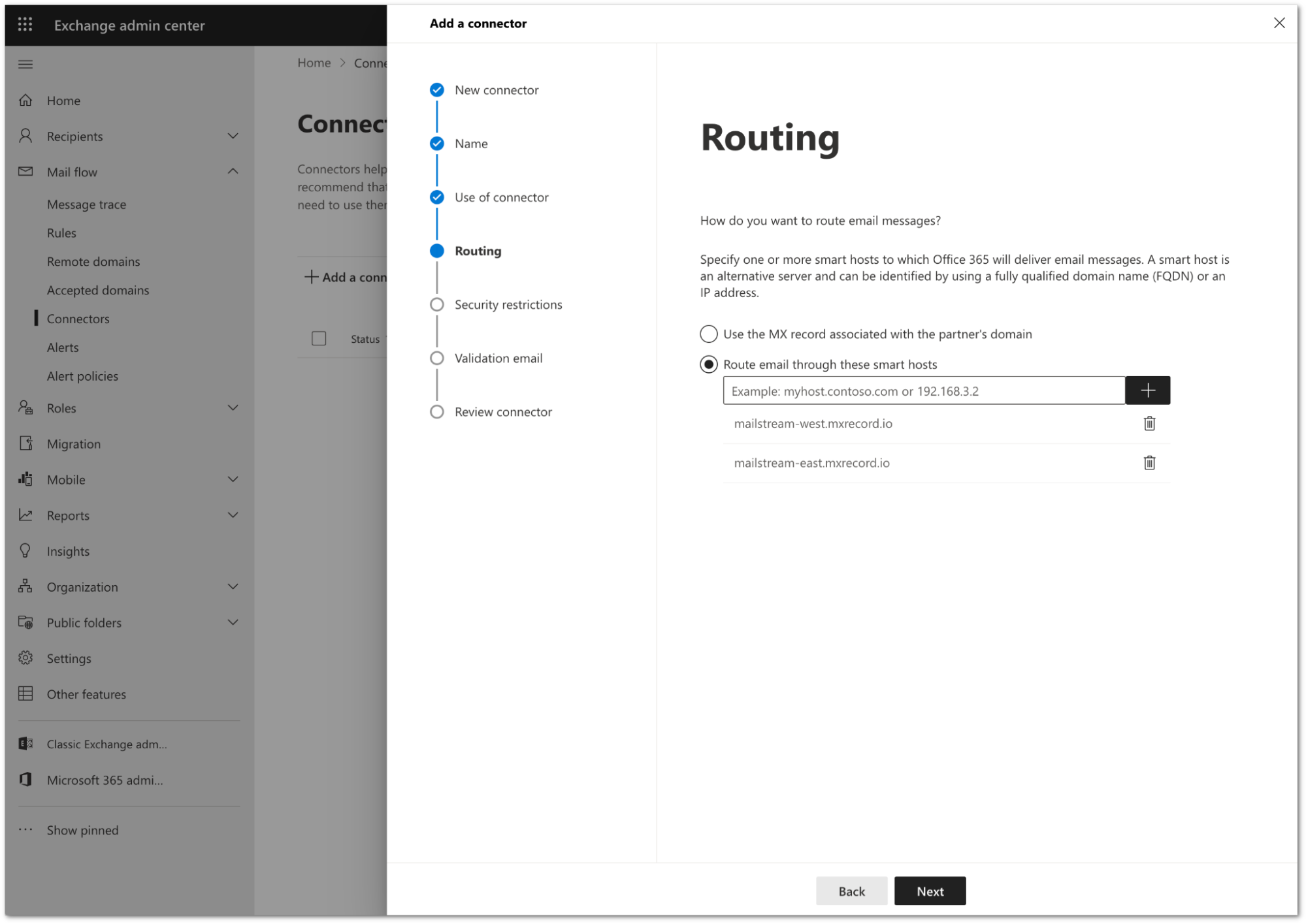 Configure the routing setting